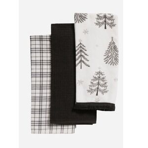 The‎ Farm House by Rachel Ashwell Xmas Towels Black White Trees Snowflake NEW